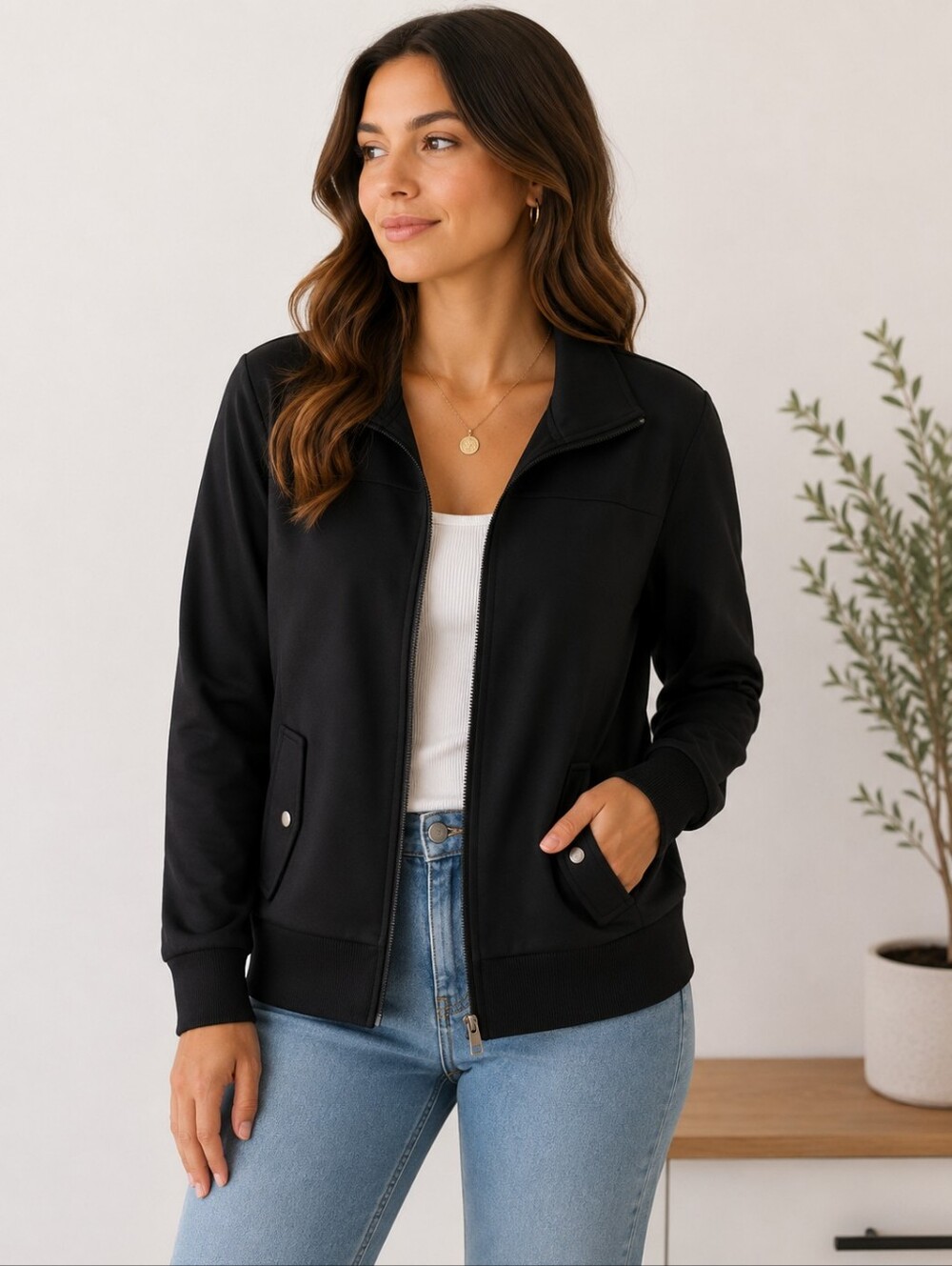 💙 Black Women's Zip-Front Bomber Style Jacket
